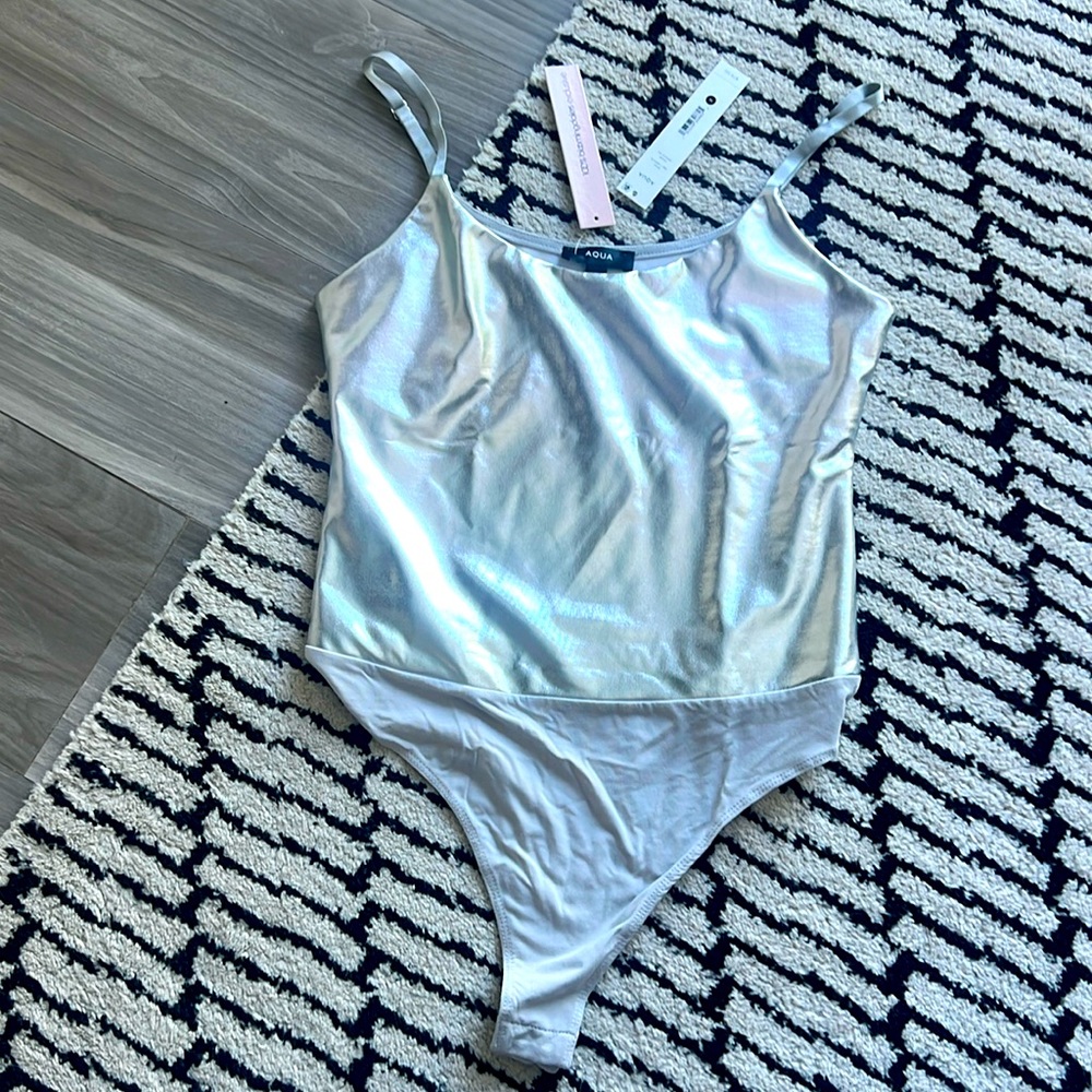 Faux leather bodysuit bloomingdales Aqua M New thong
